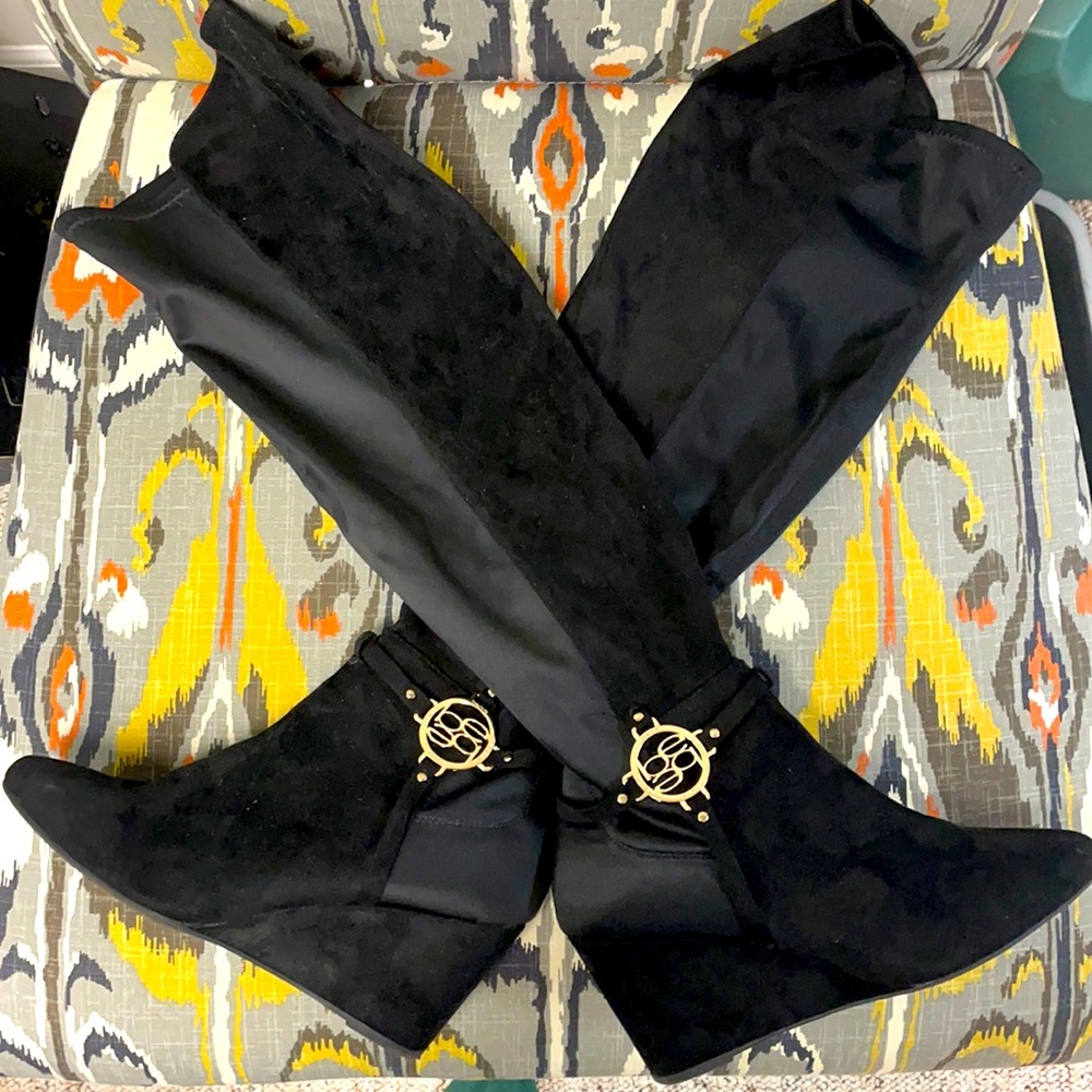 Bebe tall black over the knee boots-wedge heel